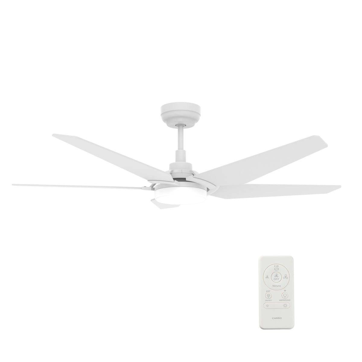 Carro WOODROW 52 inch 5-Blade Smart Ceiling Fan with LED Light Kit & Remote - White/White