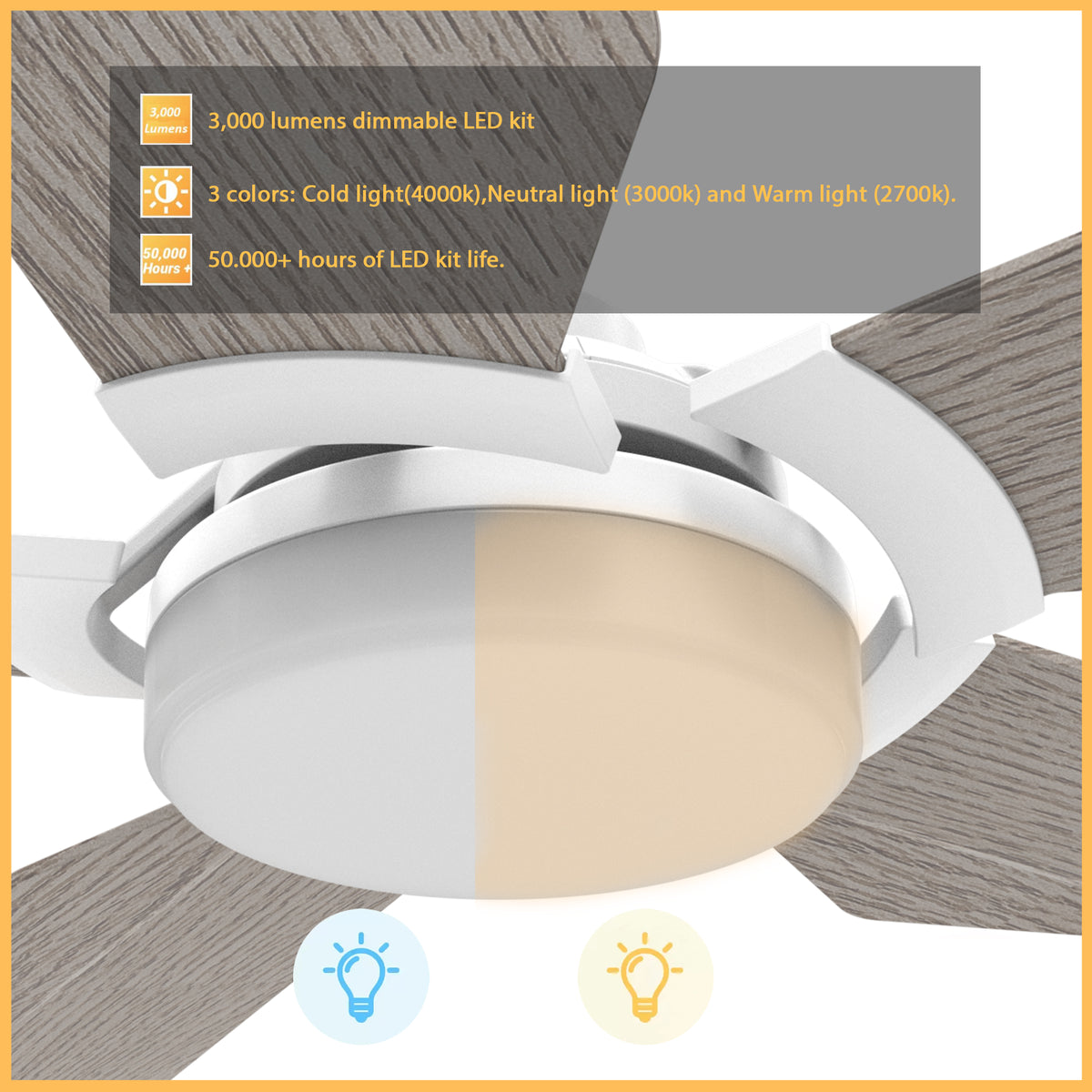 Carro WOODROW 52 inch 5-Blade Smart Ceiling Fan with LED Light Kit & Remote - White/Light Wood