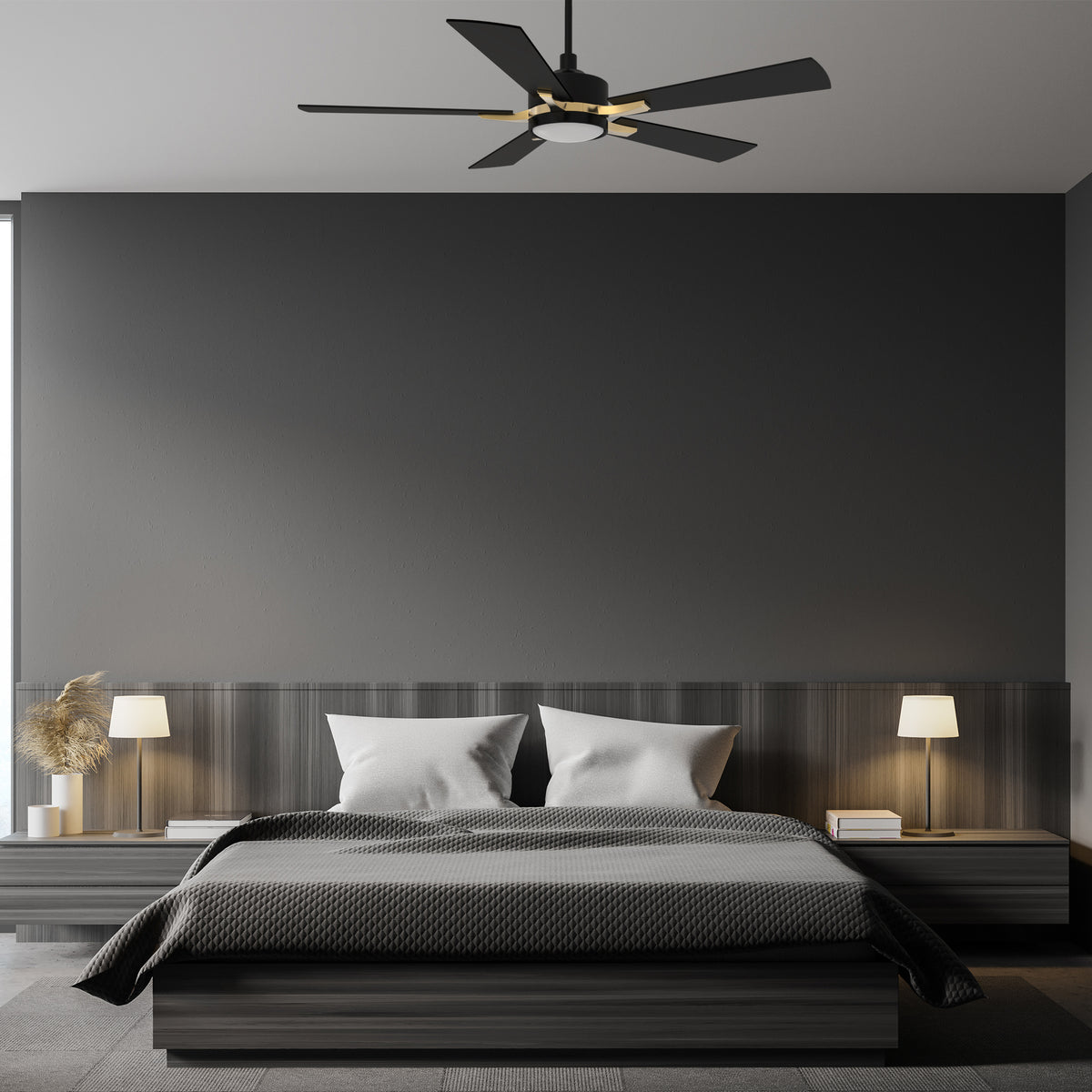 Carro Home APPLETON 52 inch 5-Blade Smart Ceiling Fan with LED Light Kit & Remote Control- Black/Black (Gold Details) fan blades