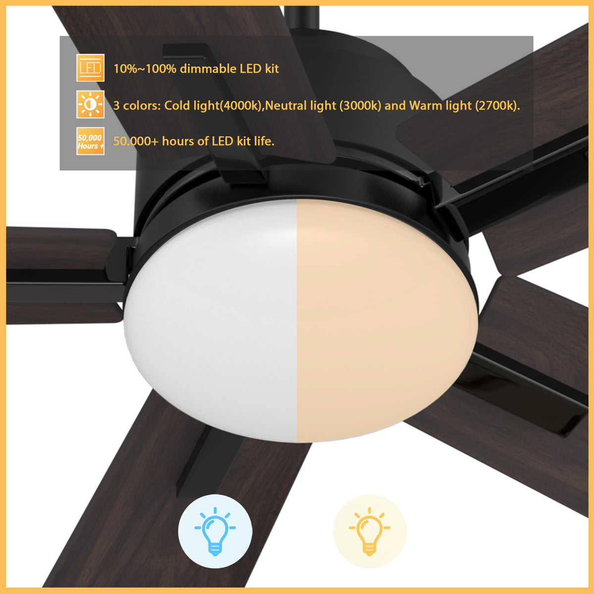 Carro OLINDA 52 inch 5-Blade Smart Ceiling Fan with LED Light Kit & Remote- Black/Walnut & Barnwood (Reversible Blades)