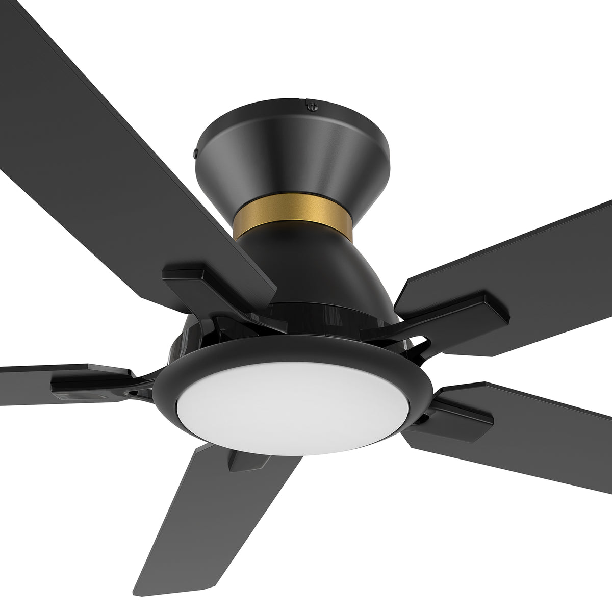 Carro ESPEAR 52 inch Flush Mount 5-Blade Smart Ceiling Fan with LED Light Kit & Remote - Black/Black (Gold Detail)