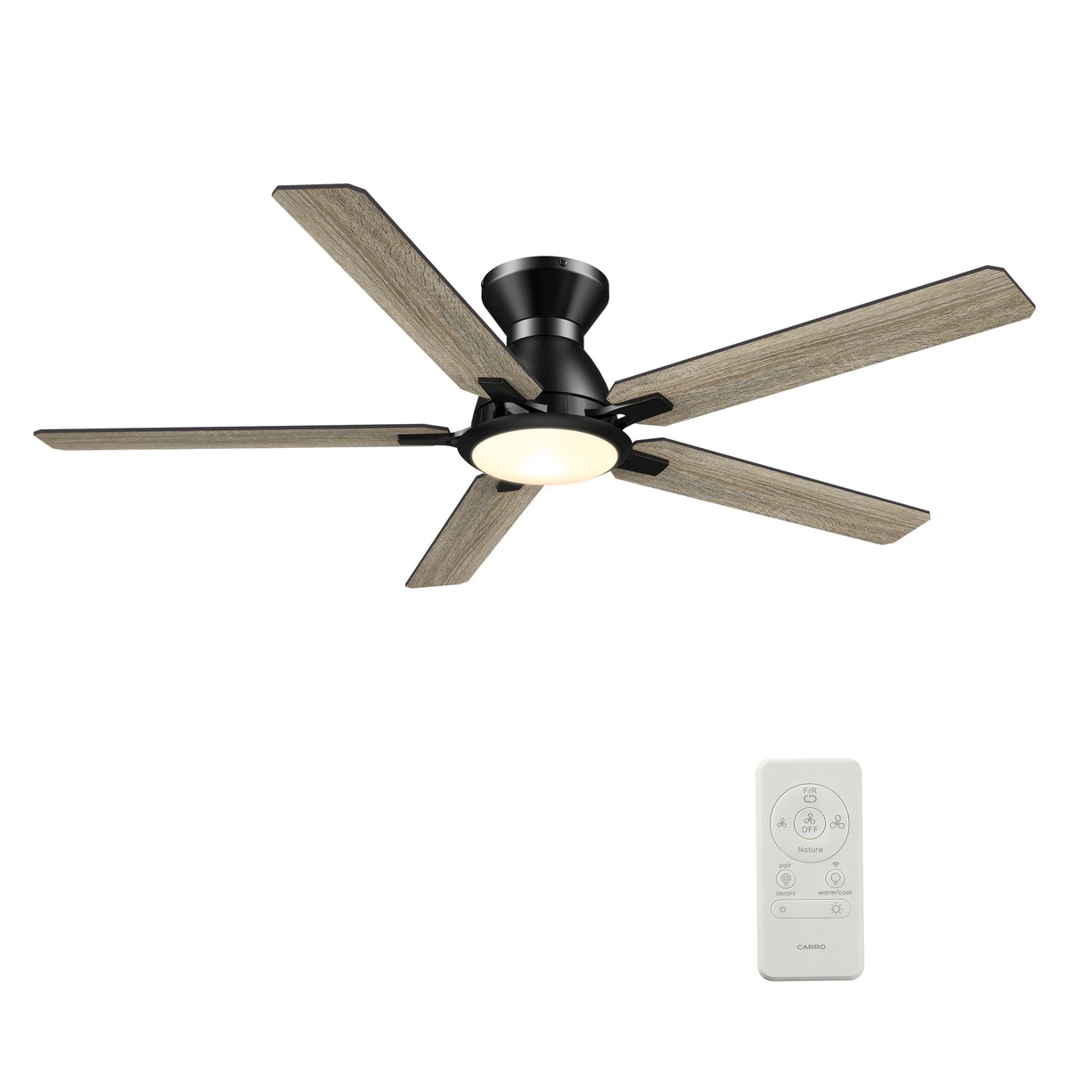 Carro ESPEAR 52 inch Flush Mount 5-Blade Smart Ceiling Fan with LED Light Kit & Remote - Black/Walnut & Barnwood (Reversible Blades)