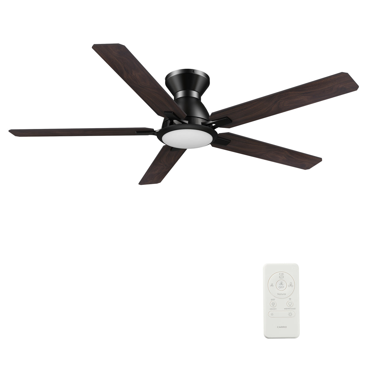 Carro ESPEAR 52 inch Flush Mount 5-Blade Smart Ceiling Fan with LED Light Kit & Remote - Black/Walnut & Barnwood (Reversible Blades)
