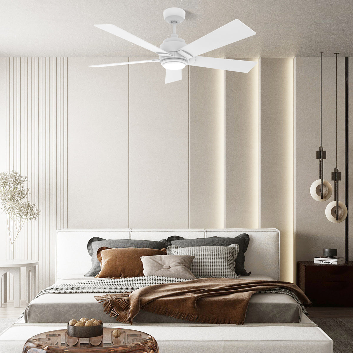 Carro Home ASCENDER 52 inch 5-Blade Smart Ceiling Fan with LED Light & Remote Control - White/White fan blades