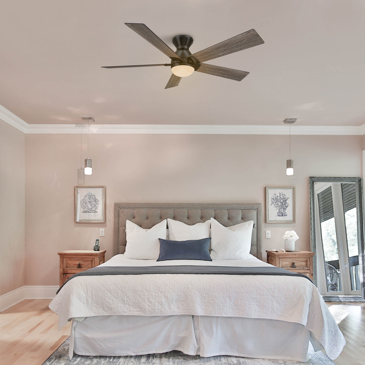 Carro ASCENDER 52 inch 5-Blade Flush Mount Smart Ceiling Fan with LED Light & Remote Control - Black/Walnut & Barnwood (Reversible Blades)