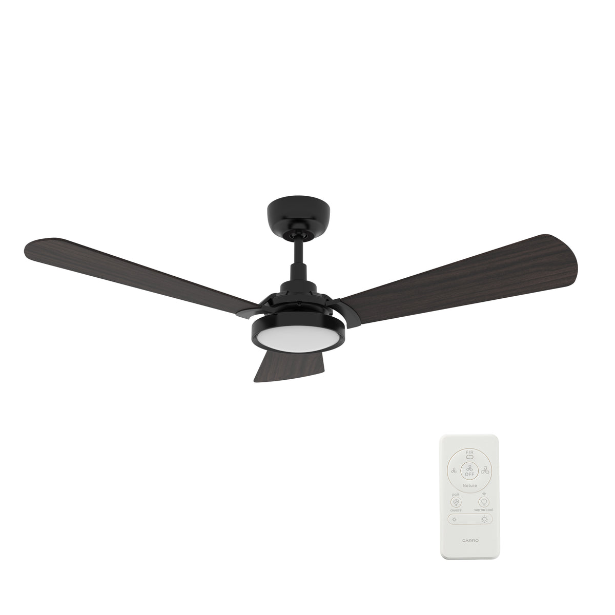 Carro USA BRISA 56 inch 3-Blade Smart Ceiling Fan with LED Light & Remote Control - Black/Walnut Wood fan blades