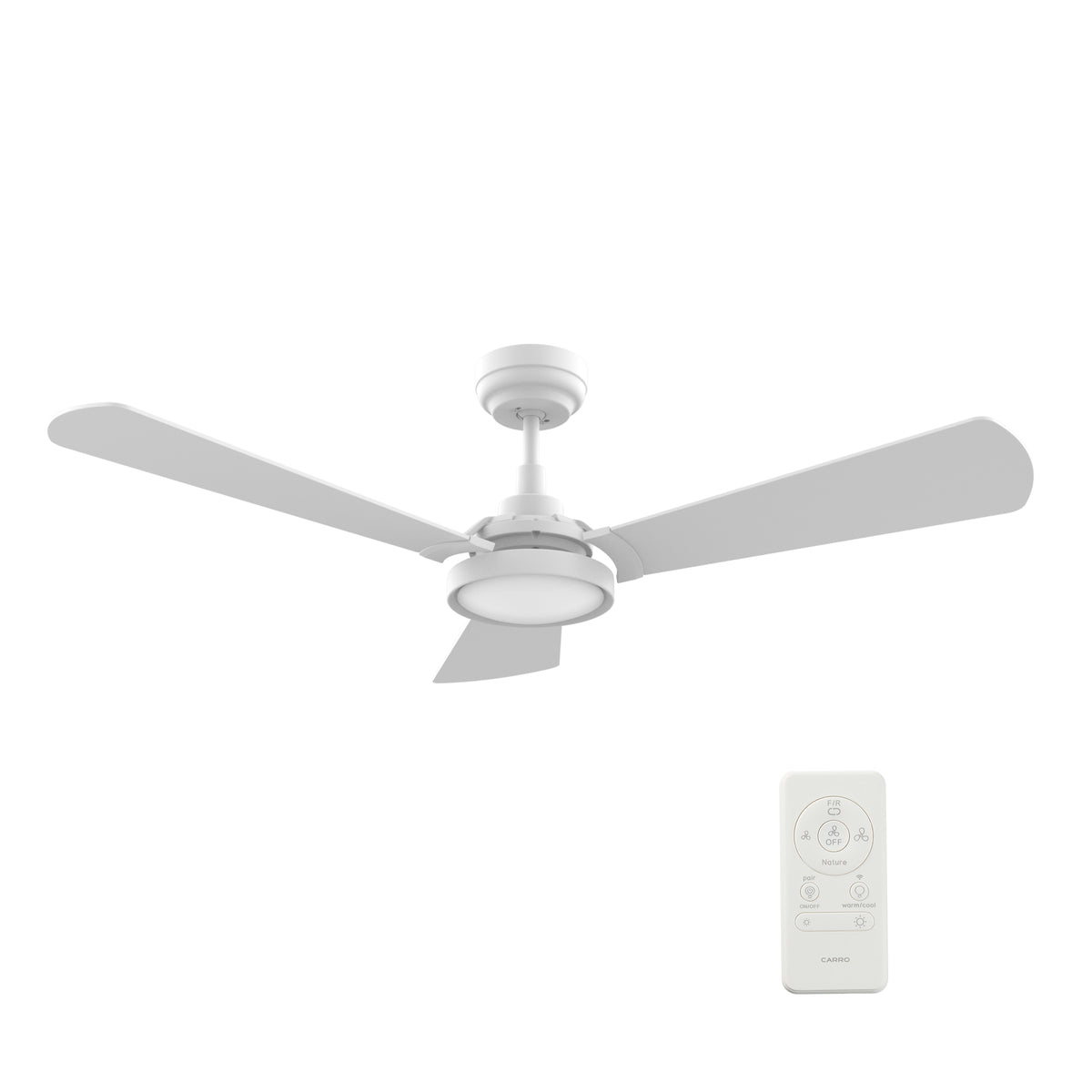 Carro USA BRISA 56 inch 3-Blade Smart Ceiling Fan with LED Light & Remote Control - White/White fan blades