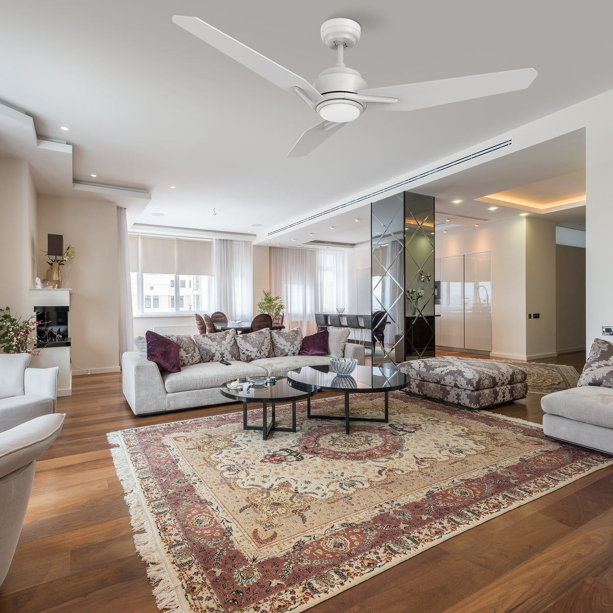 Carro USA CALEN 56 inch 3-Blade Smart Ceiling Fan with LED Light Kit & Remote Control- White/White Fan Blades