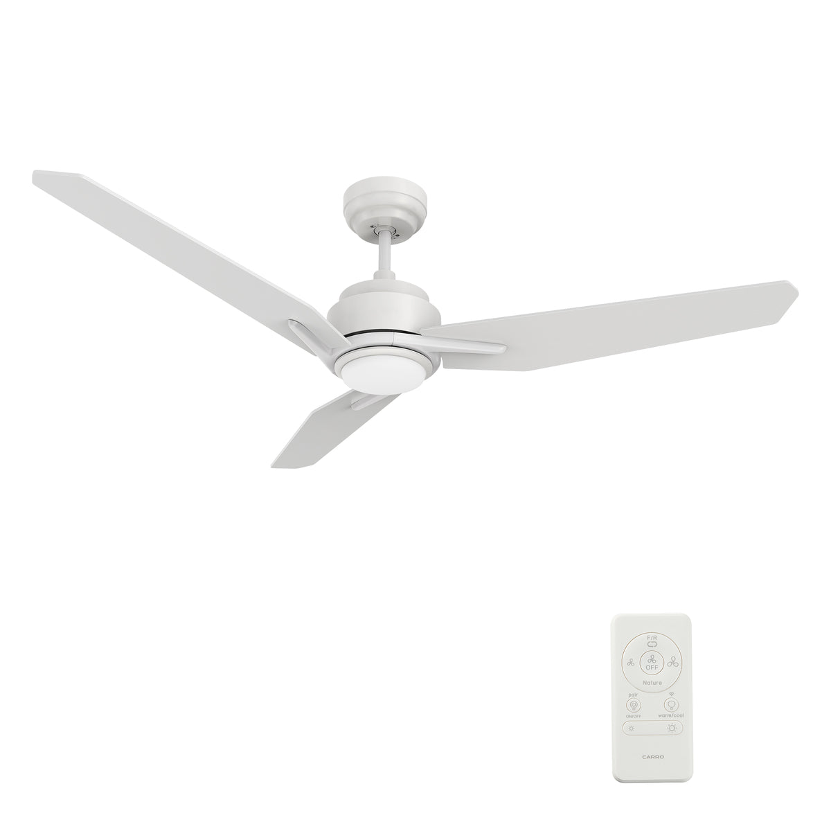 Carro USA CALEN 56 inch 3-Blade Smart Ceiling Fan with LED Light Kit & Remote Control- White/White Fan Blades