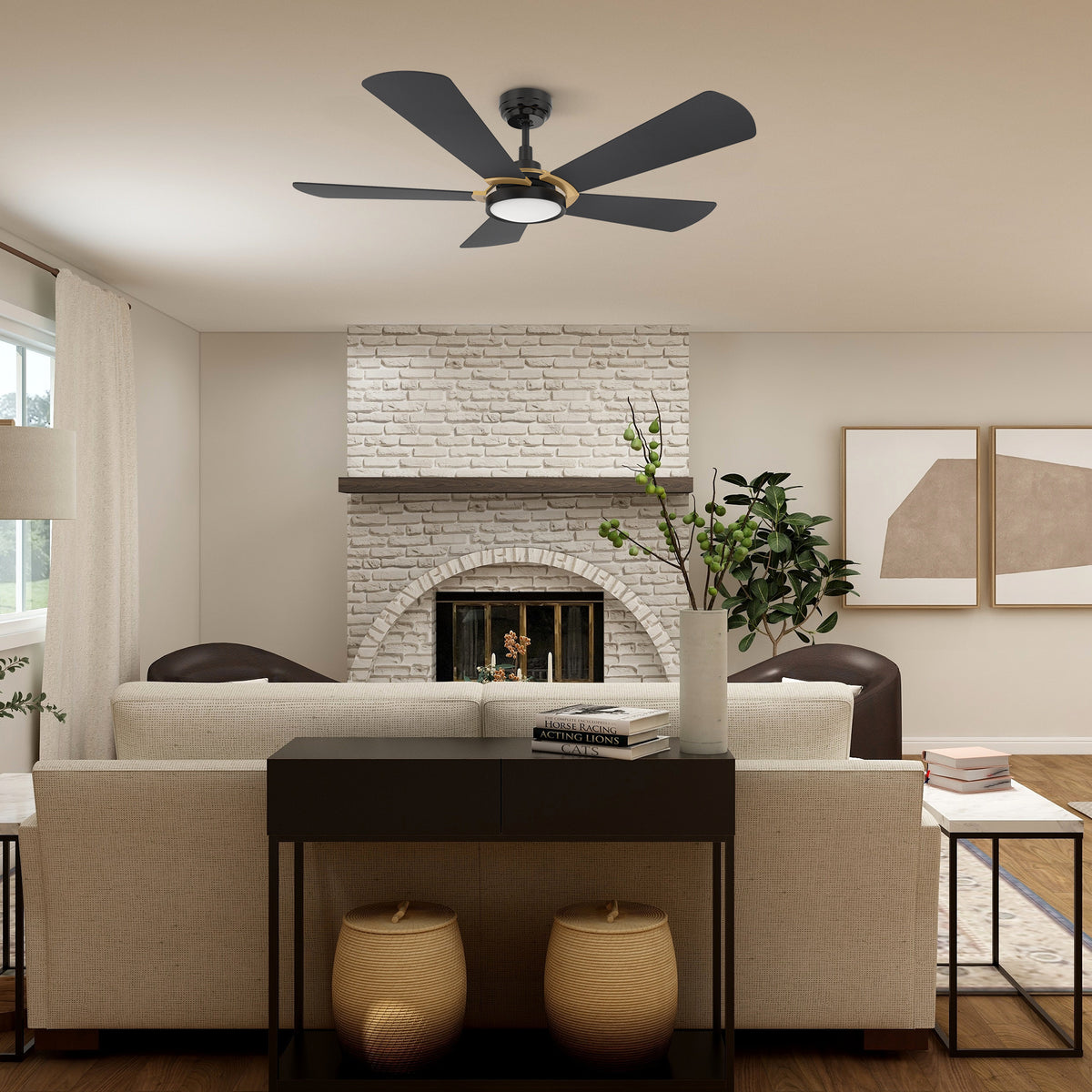 Carro WINSTON 56 inch 5-Blade Smart Ceiling Fan with LED Light Kit & Remote Control- Black/Black fan blades