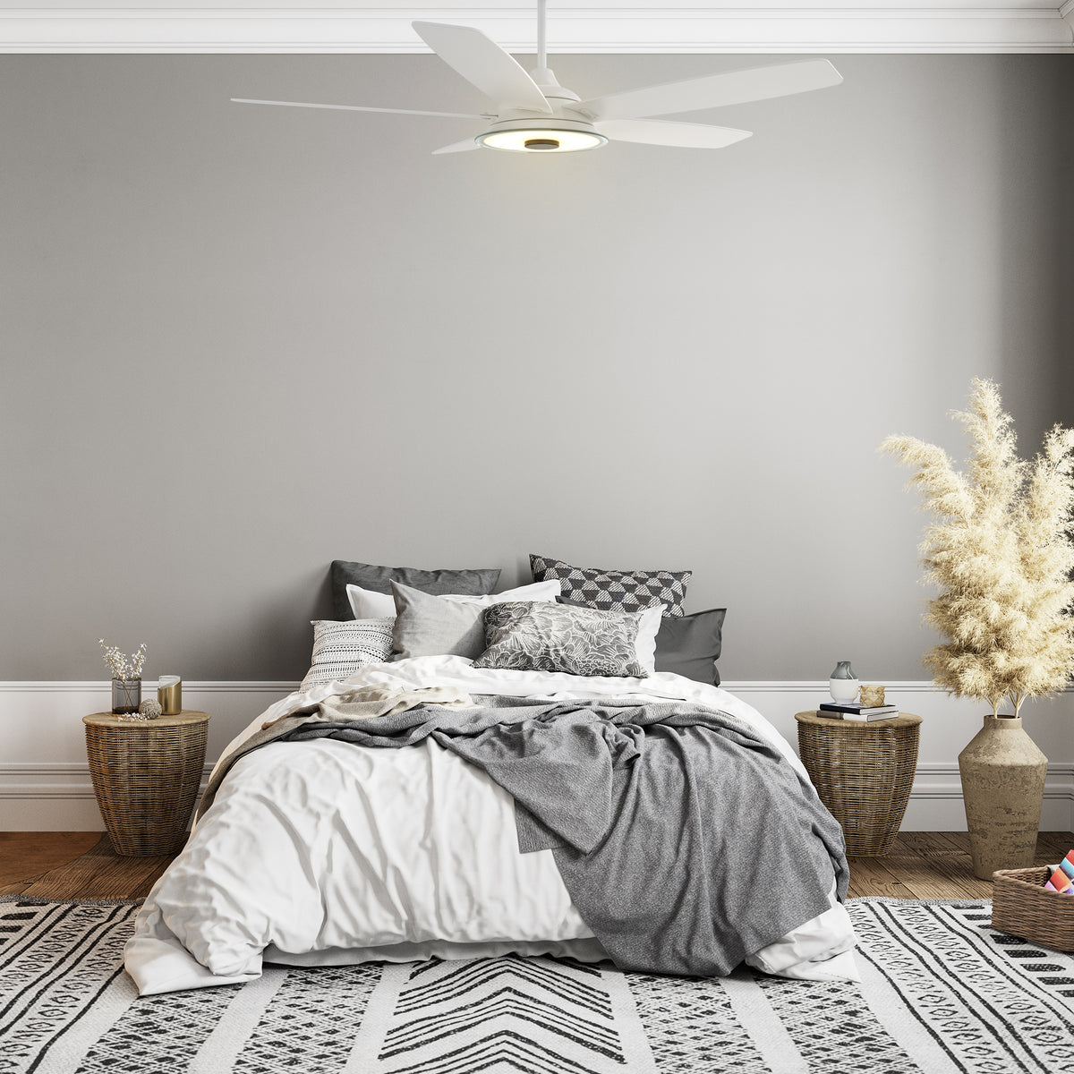 Carro Home JOURNEY 56 inch 5-Blade Smart Ceiling Fan with LED Light Kit & Remote - White/White Fan Blades