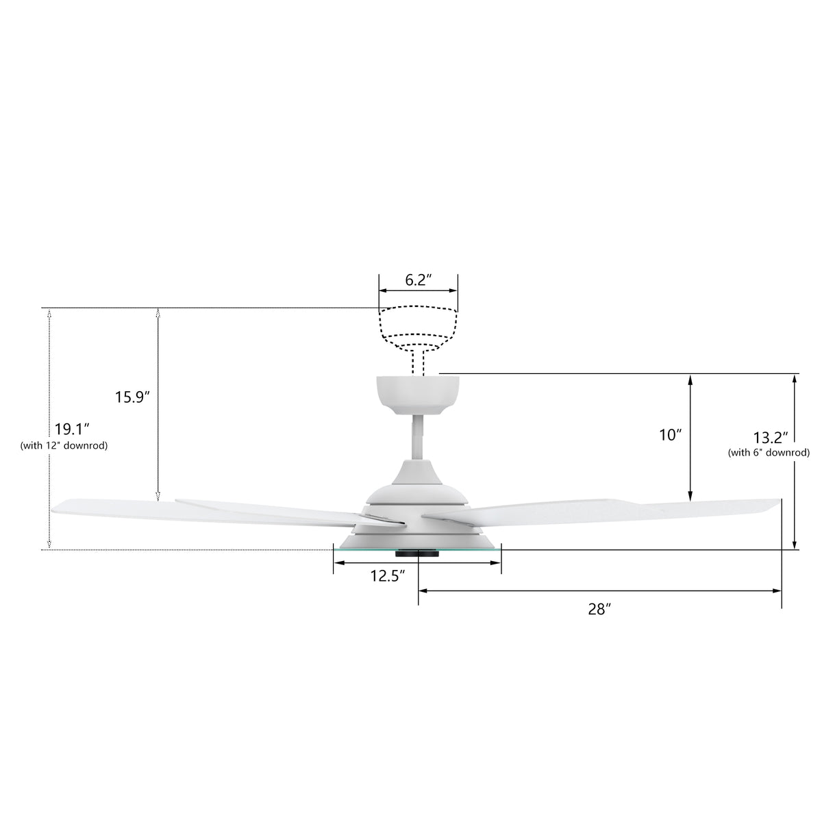 Carro Home JOURNEY 56 inch 5-Blade Smart Ceiling Fan with LED Light Kit & Remote - White/White Fan Blades
