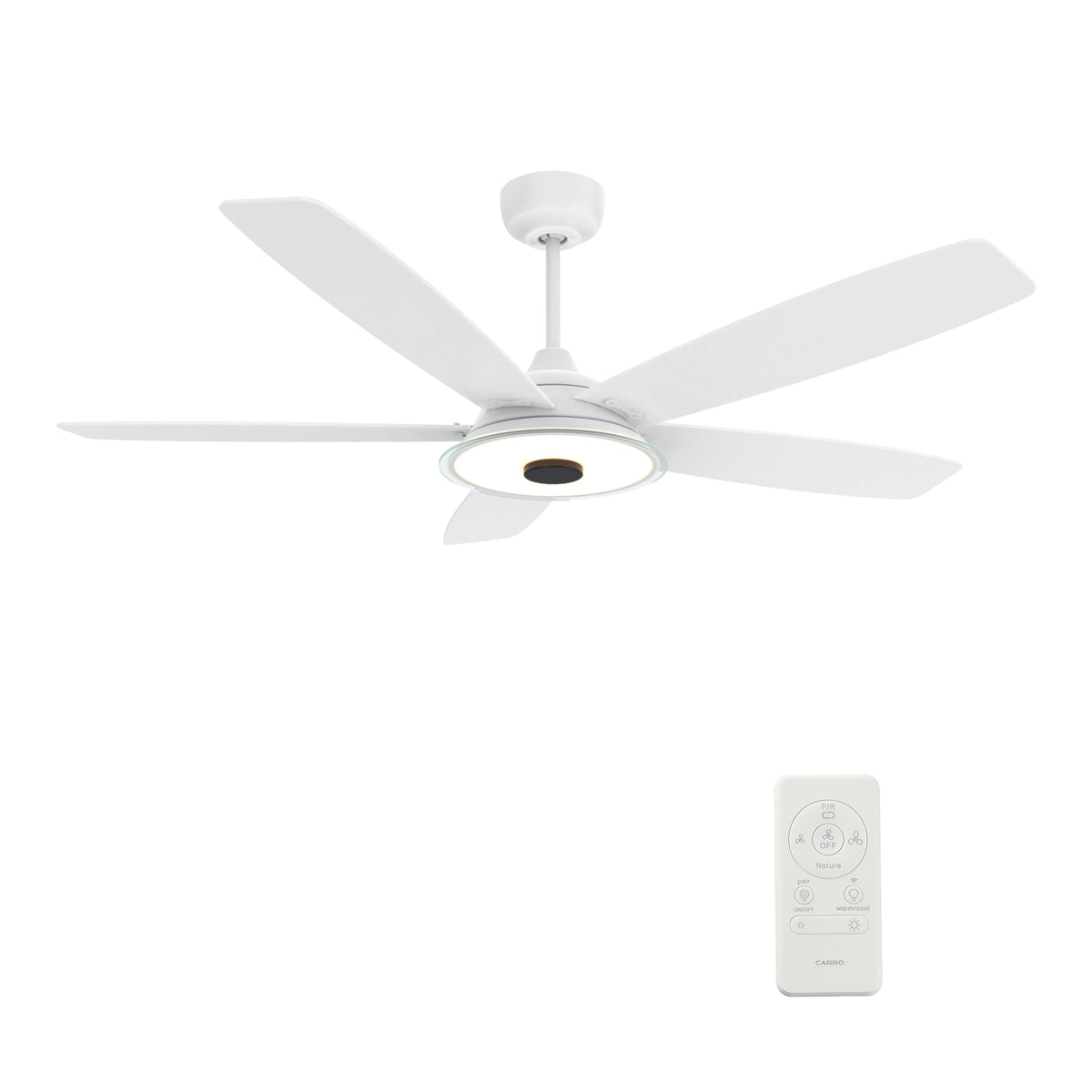 Carro Home JOURNEY 56 inch 5-Blade Smart Ceiling Fan with LED Light Kit & Remote - White/White Fan Blades