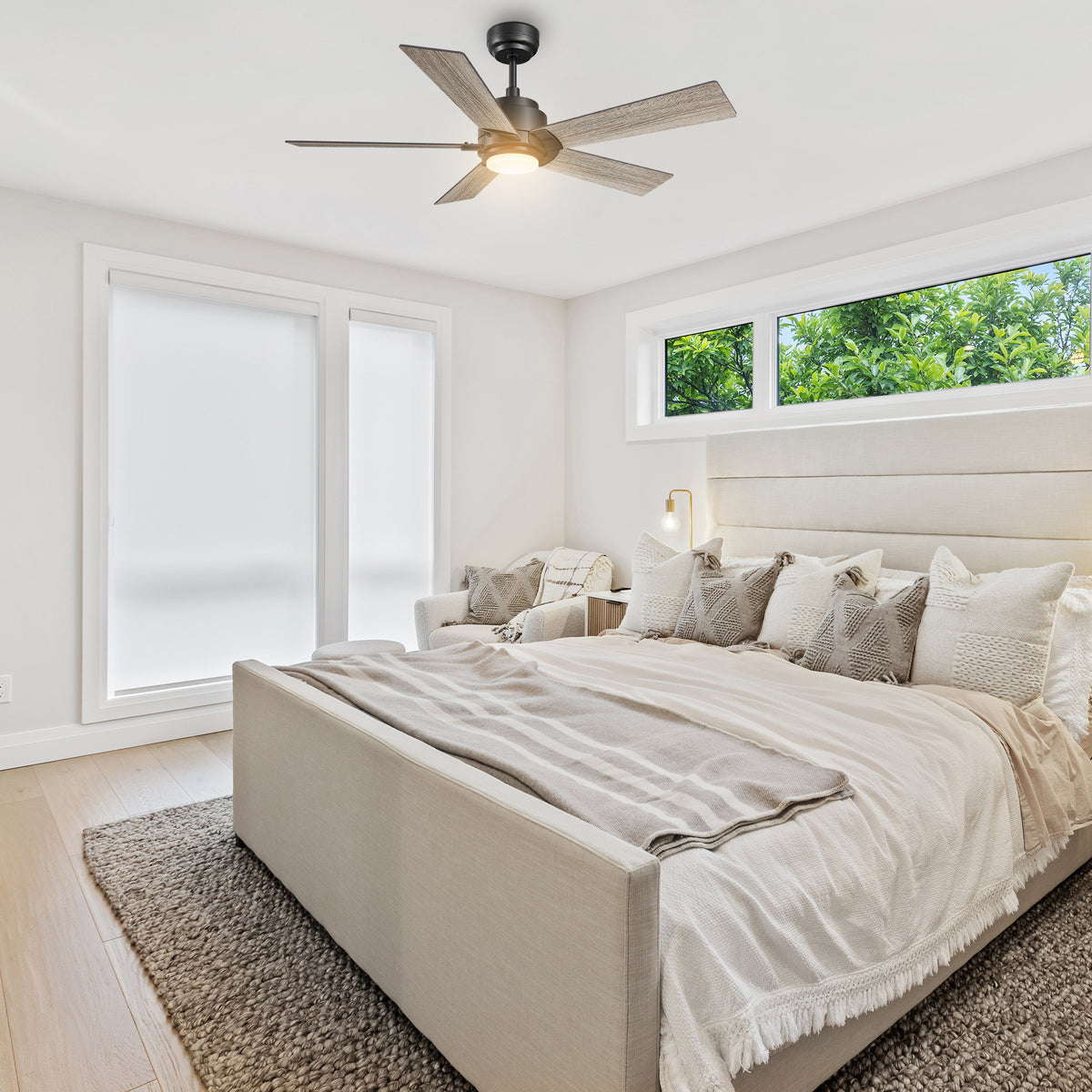 Carro ASCENDER 56 inch 5-Blade Flush Mount Smart Ceiling Fan with LED Light & Remote Control - Black/Walnut & Barnwood (Reversible Blades)