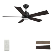 Carro ASCENDER 56 inch 5-Blade Flush Mount Smart Ceiling Fan with LED Light & Remote Control - Black/Walnut & Barnwood (Reversible Blades)