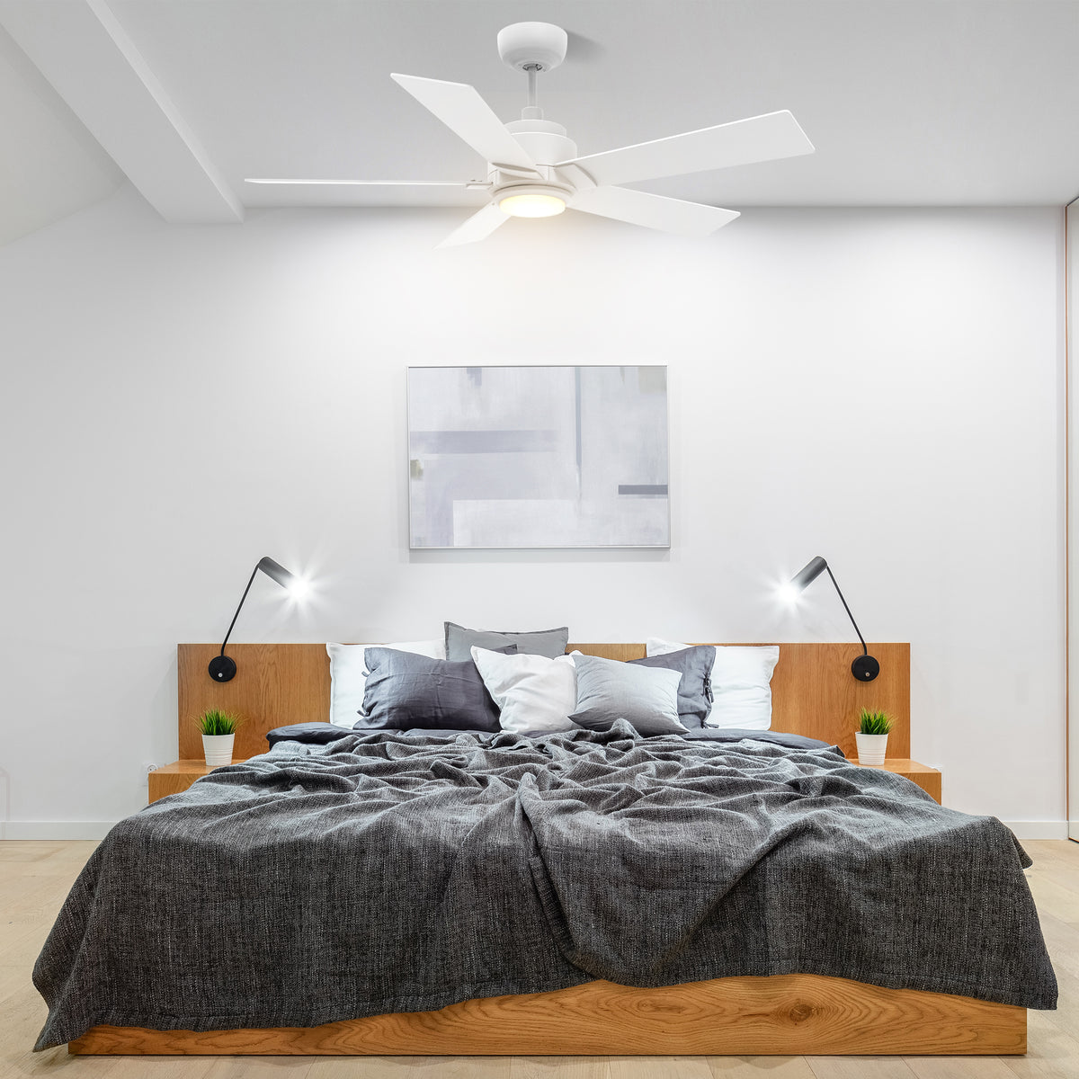 Carro ASCENDER 56 inch 5-Blade Flush Mount Smart Ceiling Fan with LED Light & Remote Control - White/White