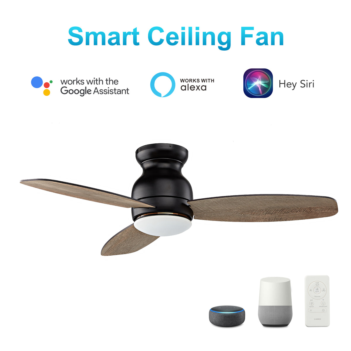 Carro TRENTO 60 inch 3-Blade Smart Ceiling Fan with LED Light Kit & Remote- Black/Walnut & Light Wood (Reversible Blades)
