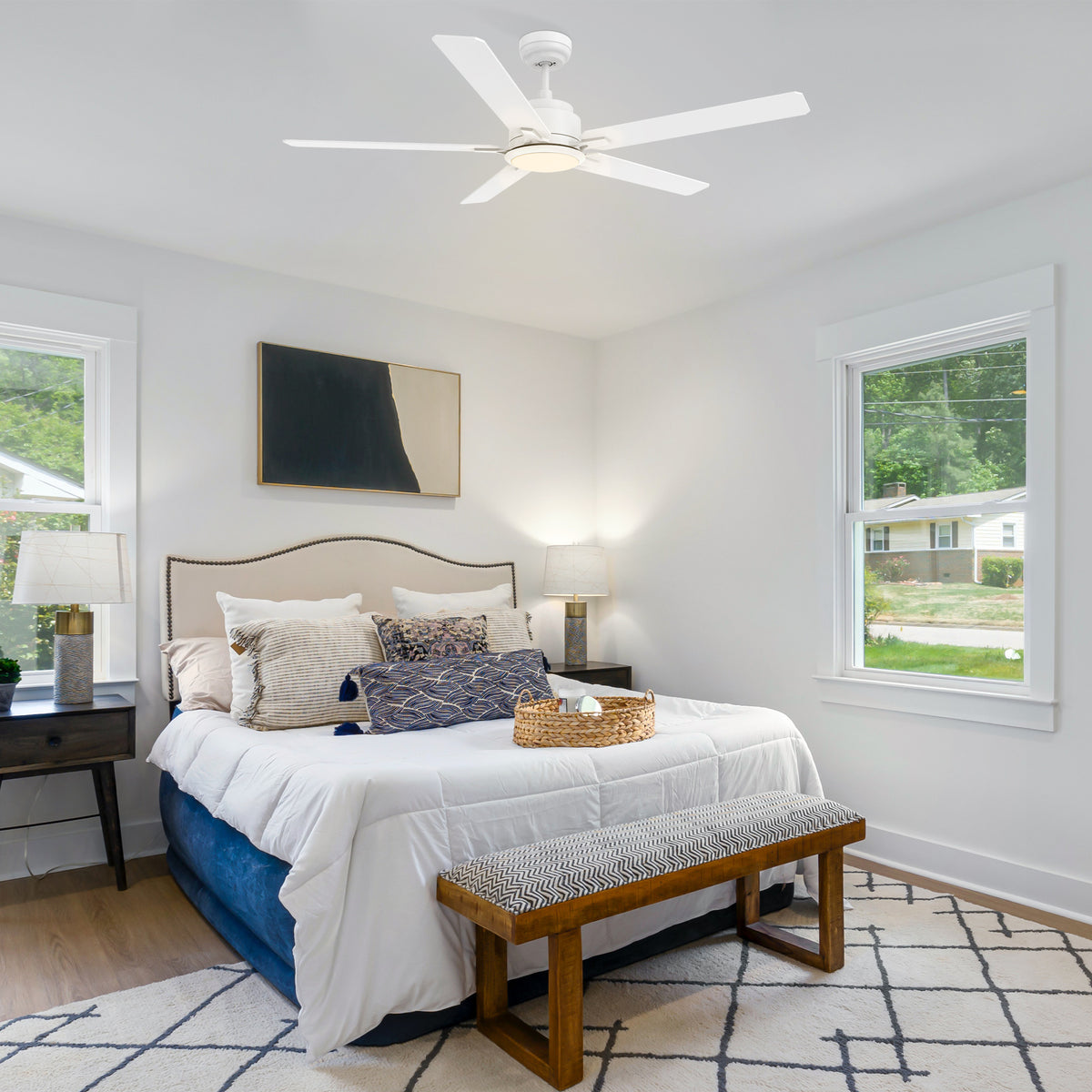 Carro Home ESPEAR 60 inch 5-Blade Smart Ceiling Fan with LED Light Kit & Remote - White/White