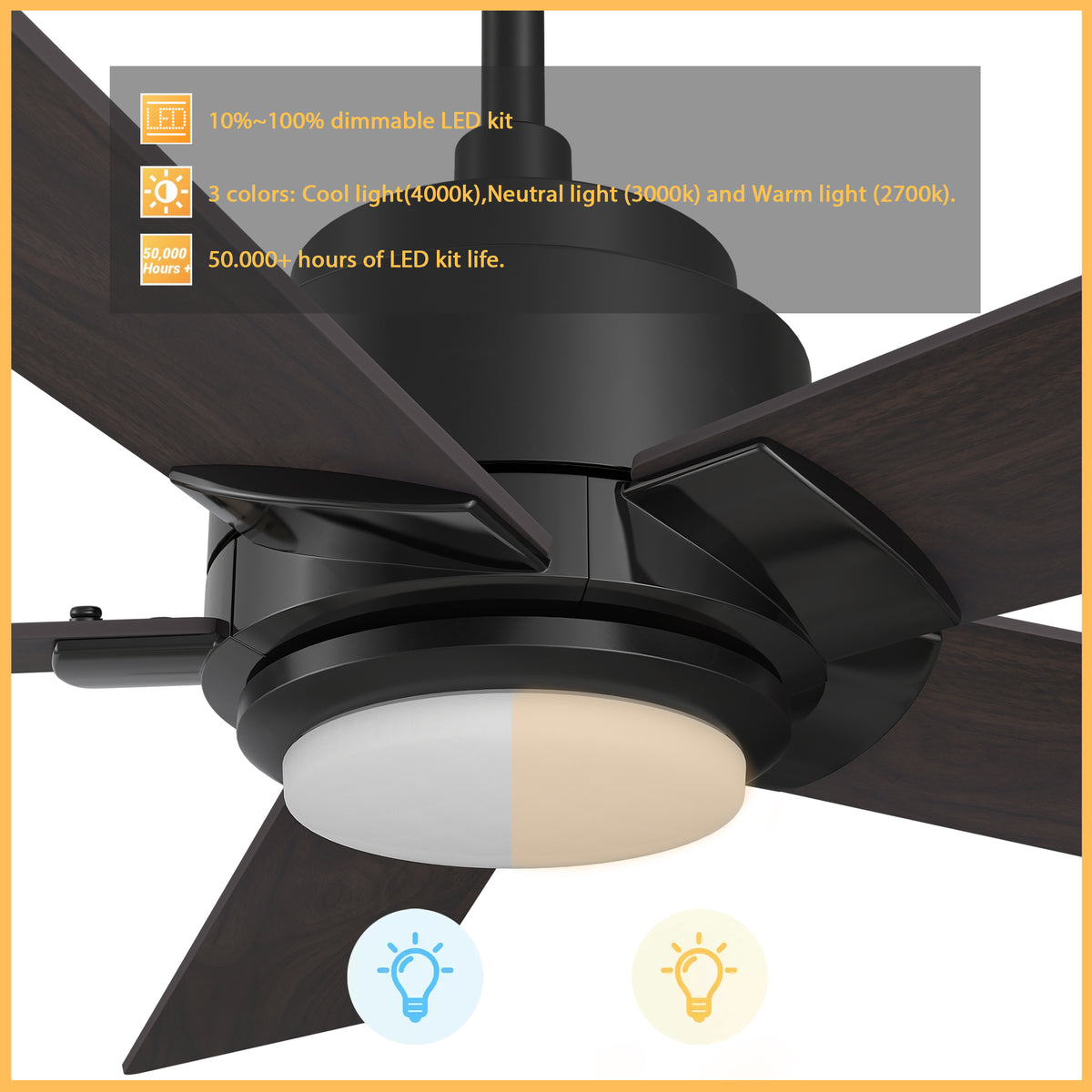 Carro ASCENDER 60 inch 5-Blade Smart Ceiling Fan with LED Light & Remote Control - Black/Walnut & Barnwood (Reversible Blades)