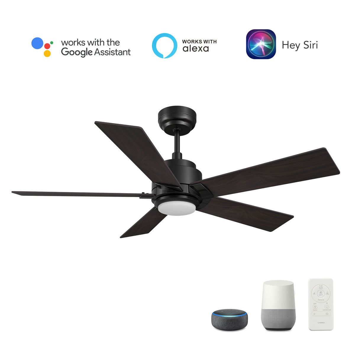 Carro ASCENDER 60 inch 5-Blade Smart Ceiling Fan with LED Light & Remote Control - Black/Walnut & Barnwood (Reversible Blades)