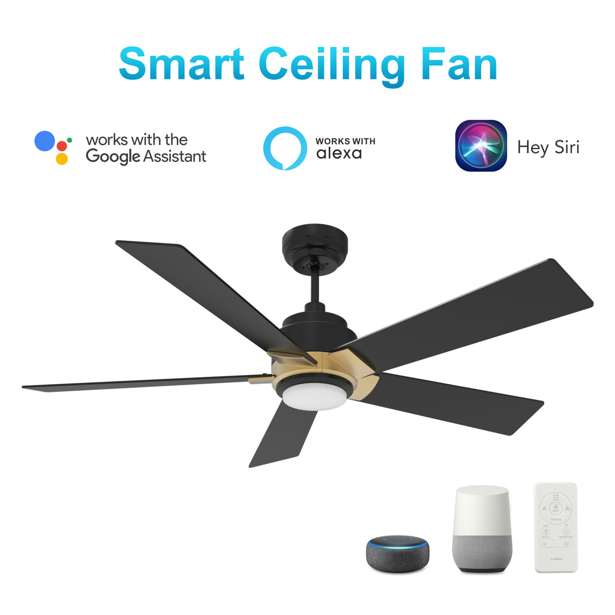 Carro ASCENDER 52'' 5-Blade Smart Ceiling Fan with LED Light & Remote Control - Gold/Dark Wood