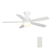 Carro Home TWISTER 52 inch 5-Blade Flush Mount Smart Ceiling Fan with LED Light Kit & Remote- White/White