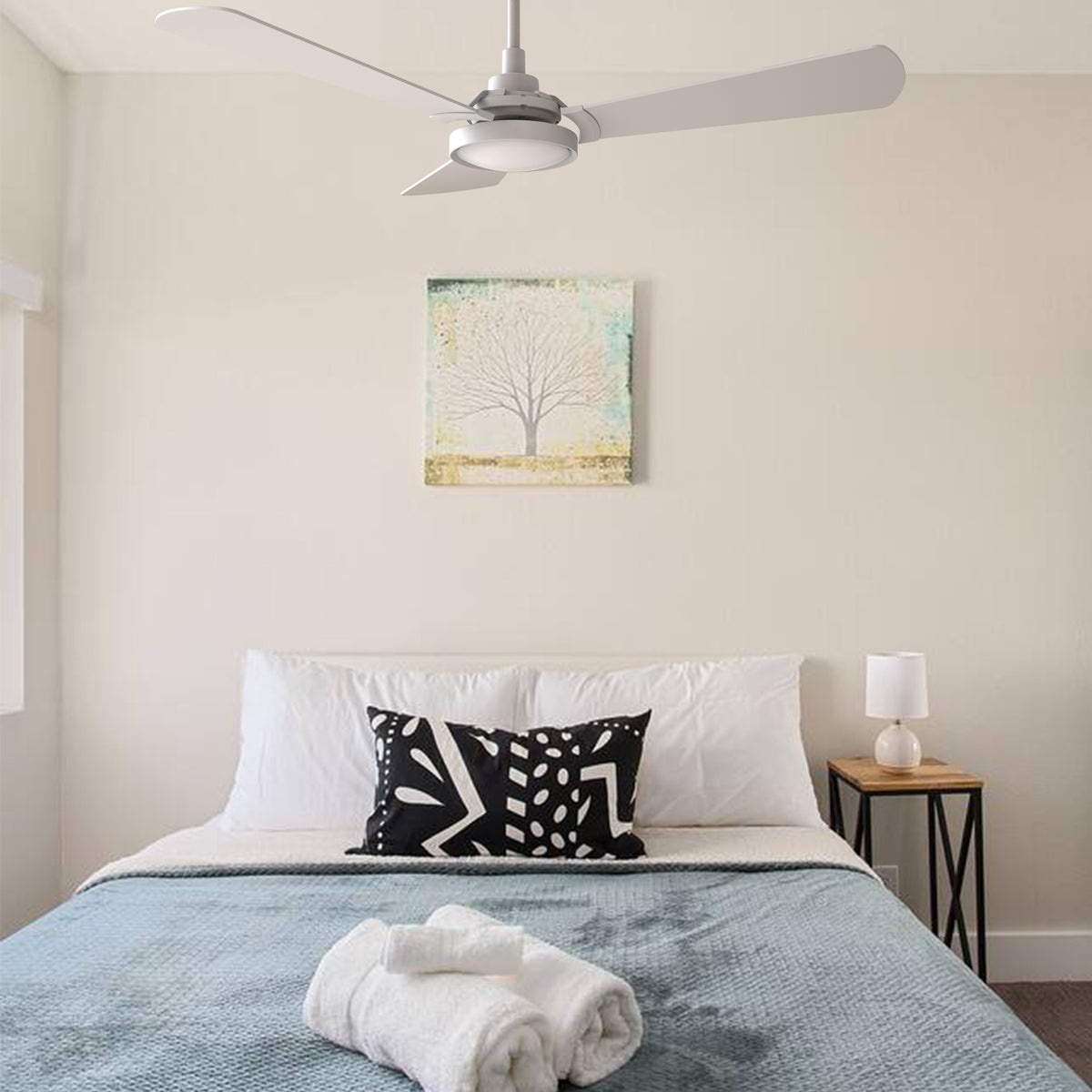 Carro USA BRISA 56 inch 3-Blade Smart Ceiling Fan with LED Light & Remote Control - White/White fan blades