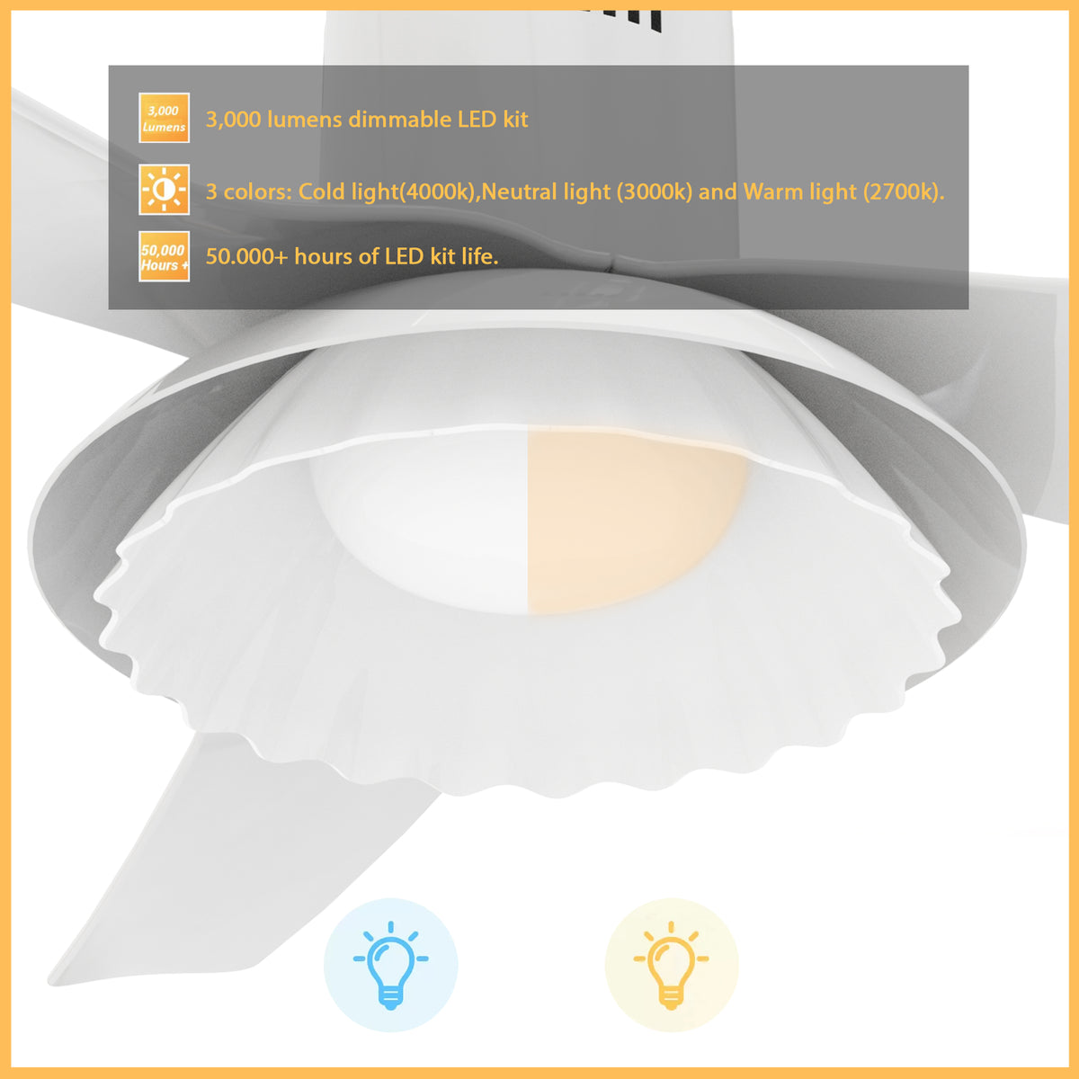Carro DAFFODIL 52 inch 3-Blade Flush Mount Smart Ceiling Fan with LED Light Kit and Remote - White/White