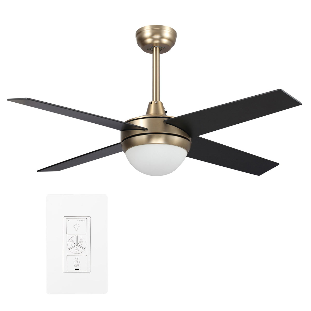 Carro NEVA 48 inch 4-Blade Smart Ceiling Fan with LED Light Kit & Smart Wall Switch - Gold/Black