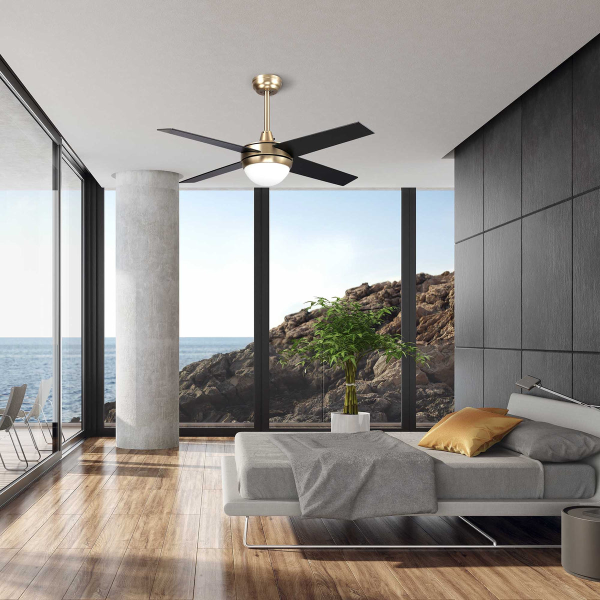 Carro NEVA 52 inch 4-Blade Smart Ceiling Fan with LED Light Kit & Smart Wall Switch - Gold/Black