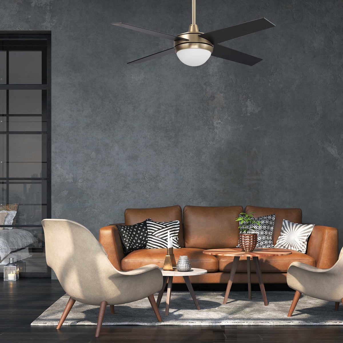 Carro NEVA 52 inch 4-Blade Smart Ceiling Fan with LED Light Kit & Smart Wall Switch - Gold/Black